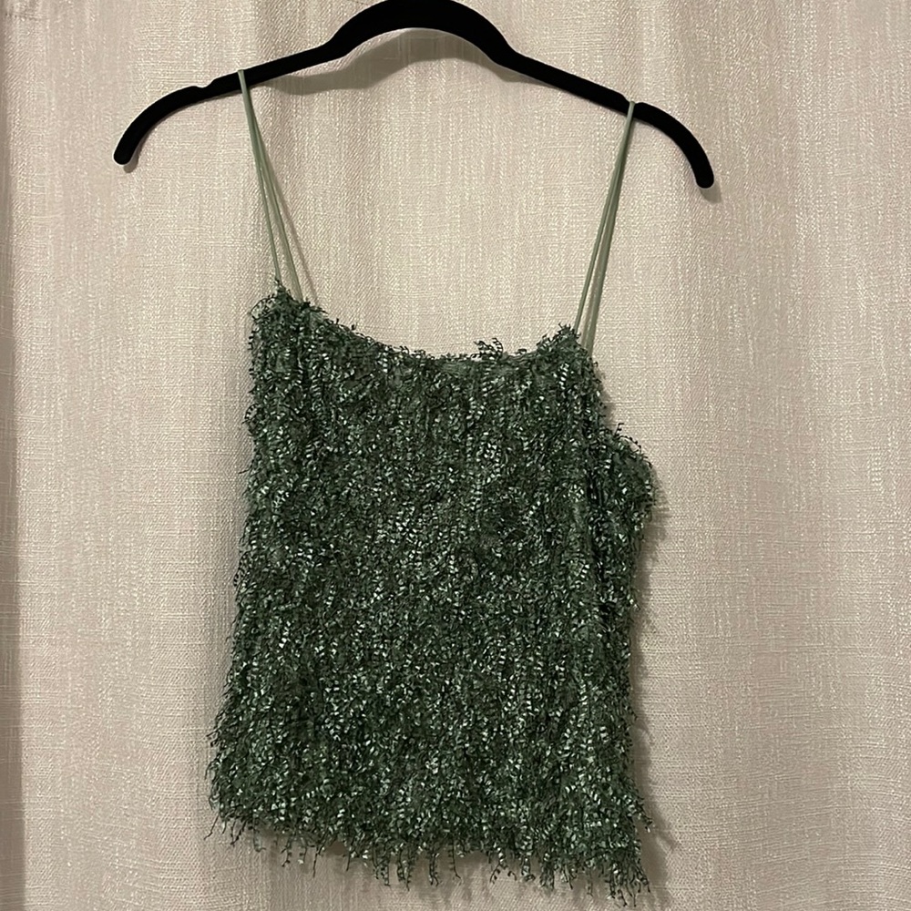 Green small fringed cropped cami